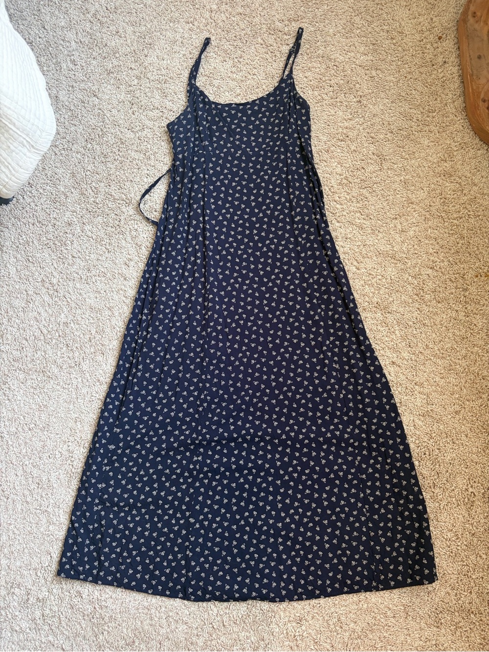Brandy Melville Navy Slip Maxi Dress with White Floral Print